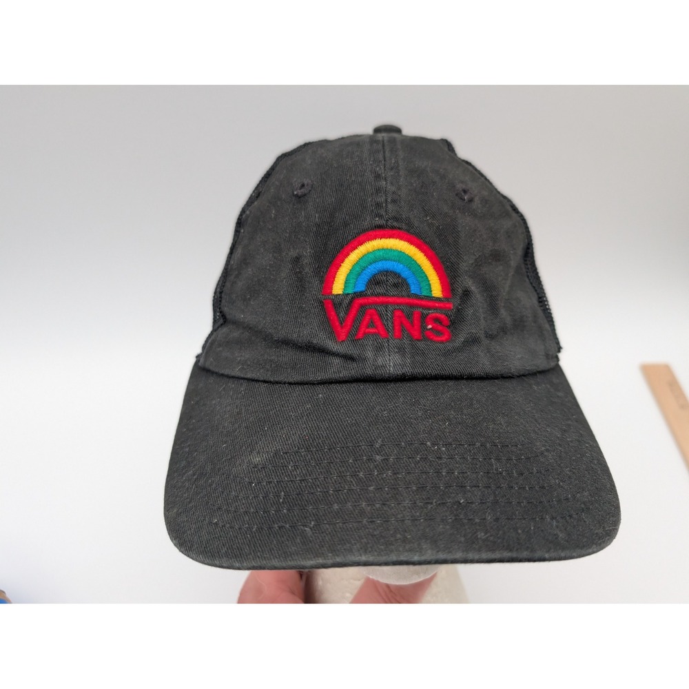 Vans Rainbow Logo Trucker Hat Black Mesh Back Adjustable Baseball Cap